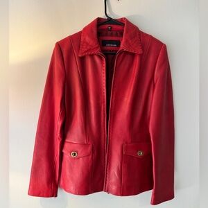 Jones New York Red Leather Jacket Size Small